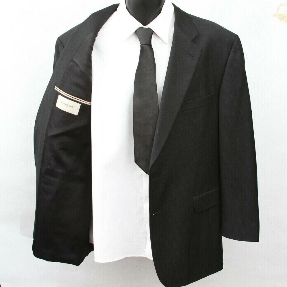 Burberry London Kensington Black Stripe Wool Dual Vent 2 Butt Sport Coat Men 46R - Picture 7 of 12